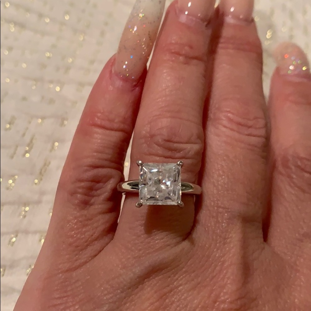 Sterling silver princess cut engagement ring